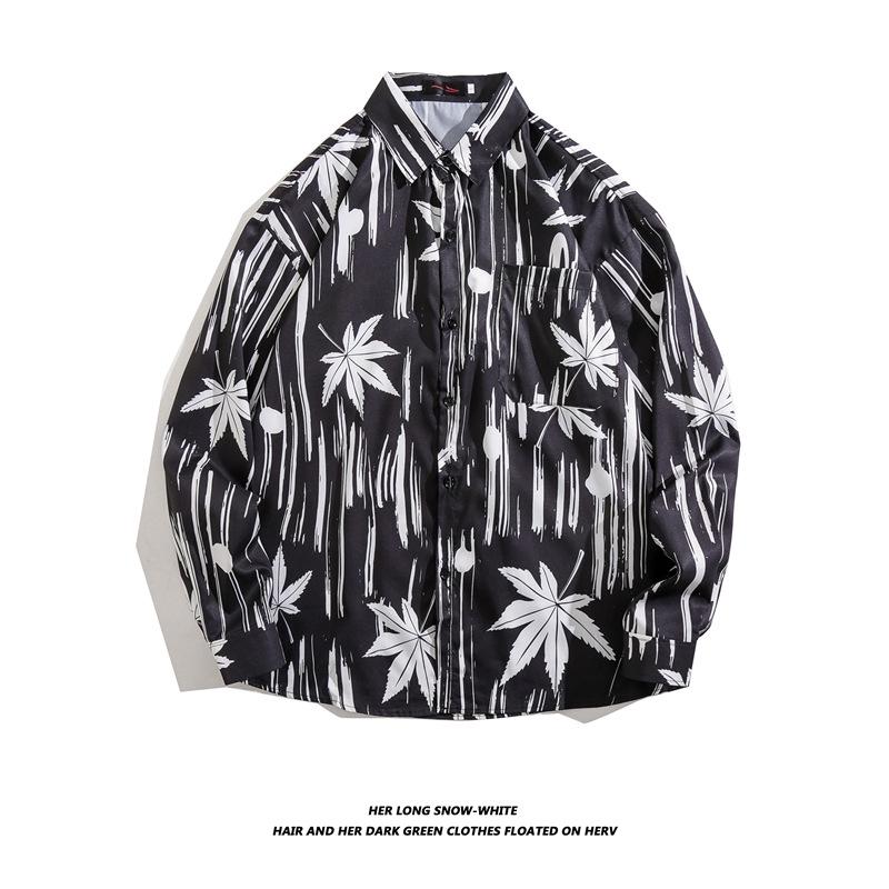 Men's Long-Sleeve Loose-Fit Shirt - Autumn/Summer Korean Style with Trendy Hong Kong Ins Print