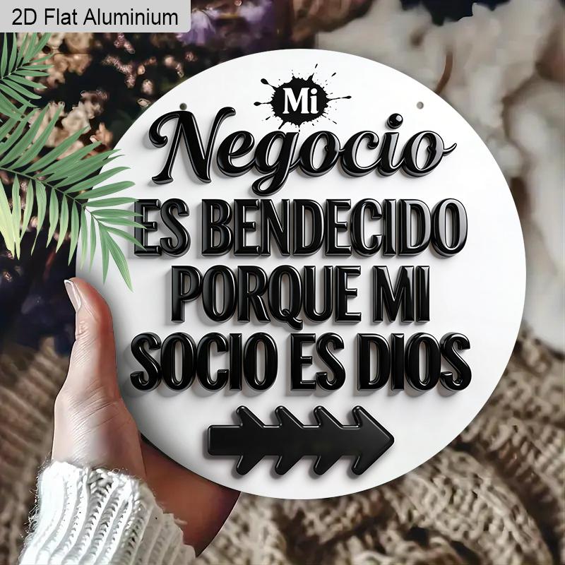 2D Flach 1 Stück Vintage Geschäftsschild Hängende Aluminium Dekoration Plakette, Schild mit Schriftzug "Negocio Es Bendecido Porque Mi Socio Es Dios", Büro Dekoration