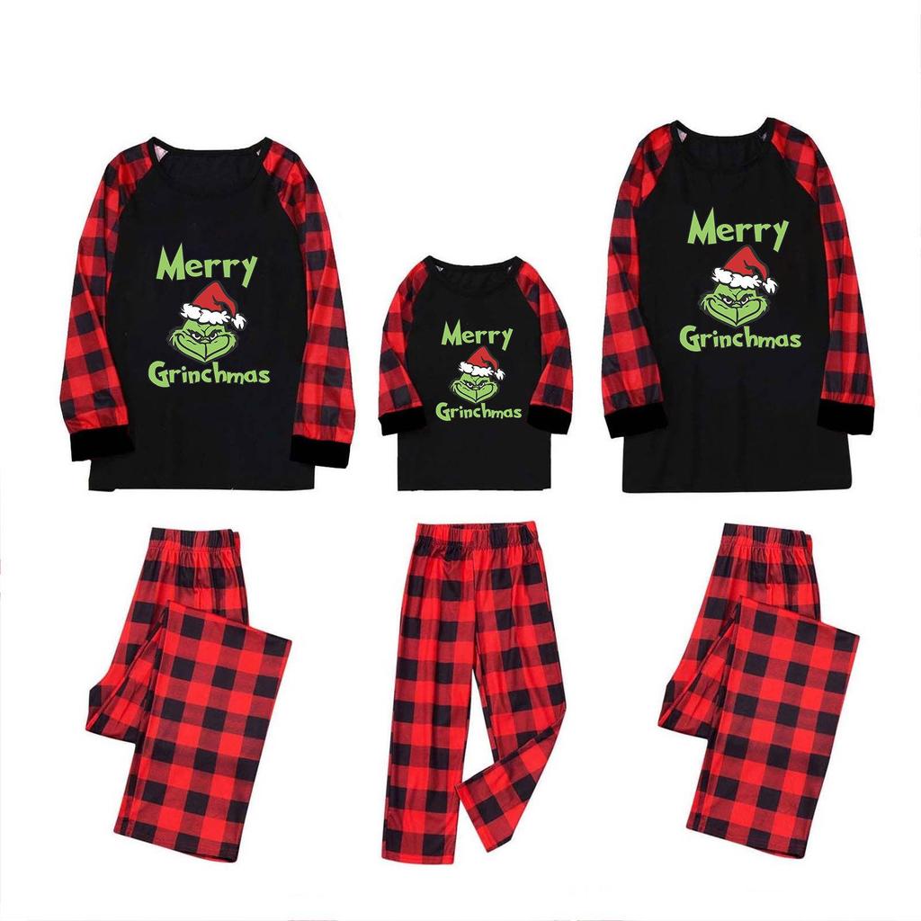 European & American Christmas Homewear Set with Plaid Pants - 2-Piece Outfit