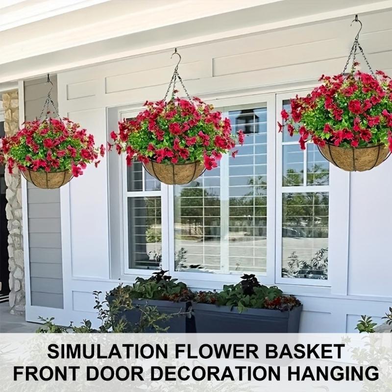 Artificial Hanging Flower in Basket for Outdoor Indoor Courtyards Decorations, Hanging Flower Plant Basket for Spring