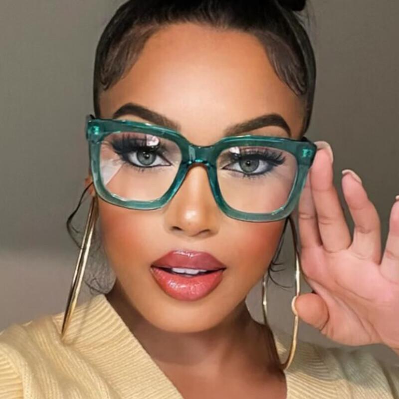 Elegant Clear Green Oversized Square Reading Glasses Women High Quality Acetate Blue Filter Eyeglasses Frame Presbyopic Eyewear