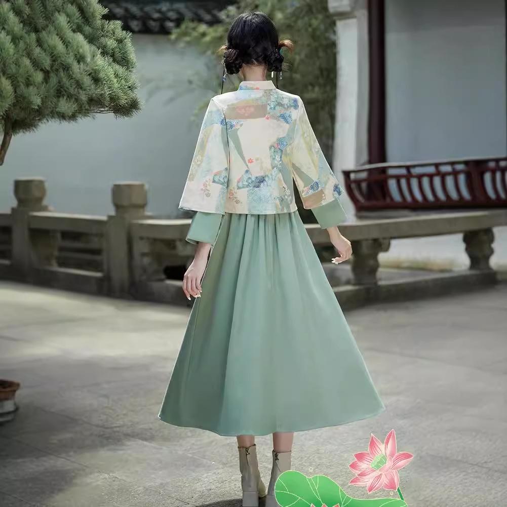 Women's Retro Print Tang Suit: Spring/Autumn Modernized Hanfu & Cheongsam Tea Set