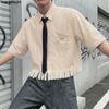 INCERUN Summer Men Short Sleeve Chain Decoration Striped Loose Casual Tassel Shirts Tops