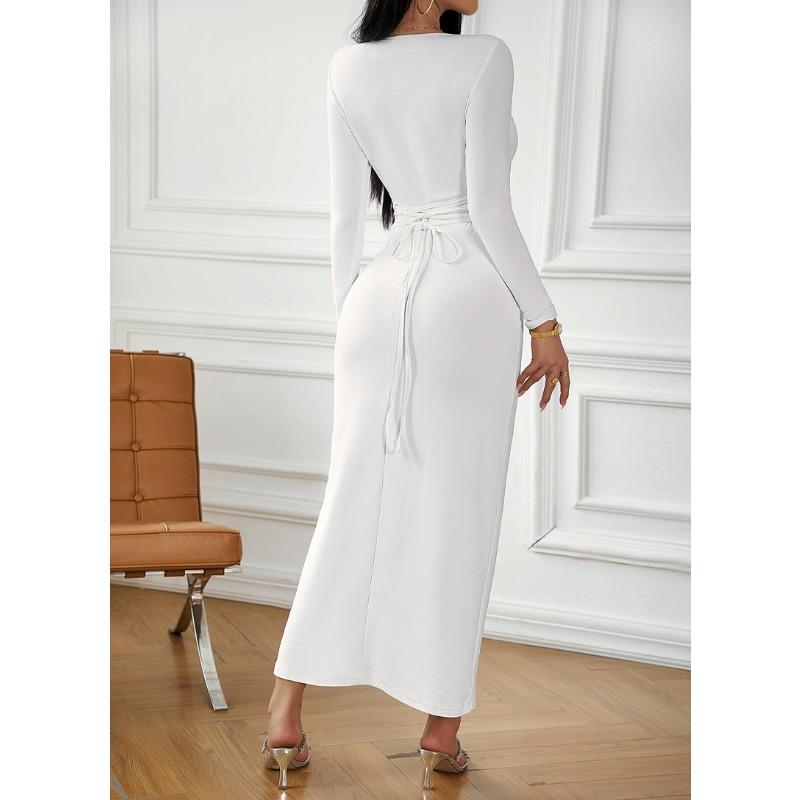 Women's Clothing Independent Station Sexy V-neck Hip-hugging Long-sleeved Dress