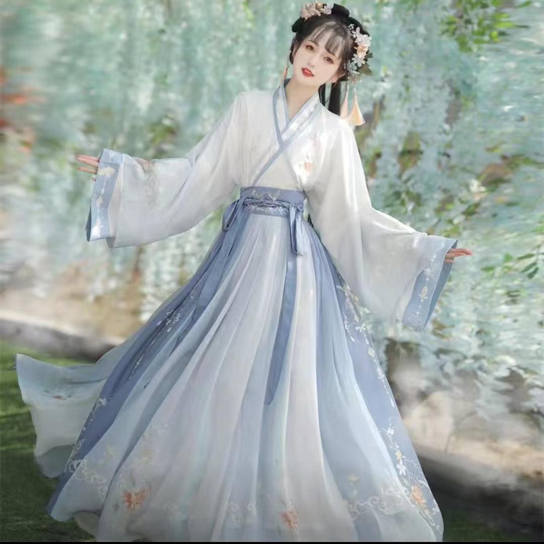

Женский костюм Hanfu в китайском стиле, одежда для китайских народных танцев L синий