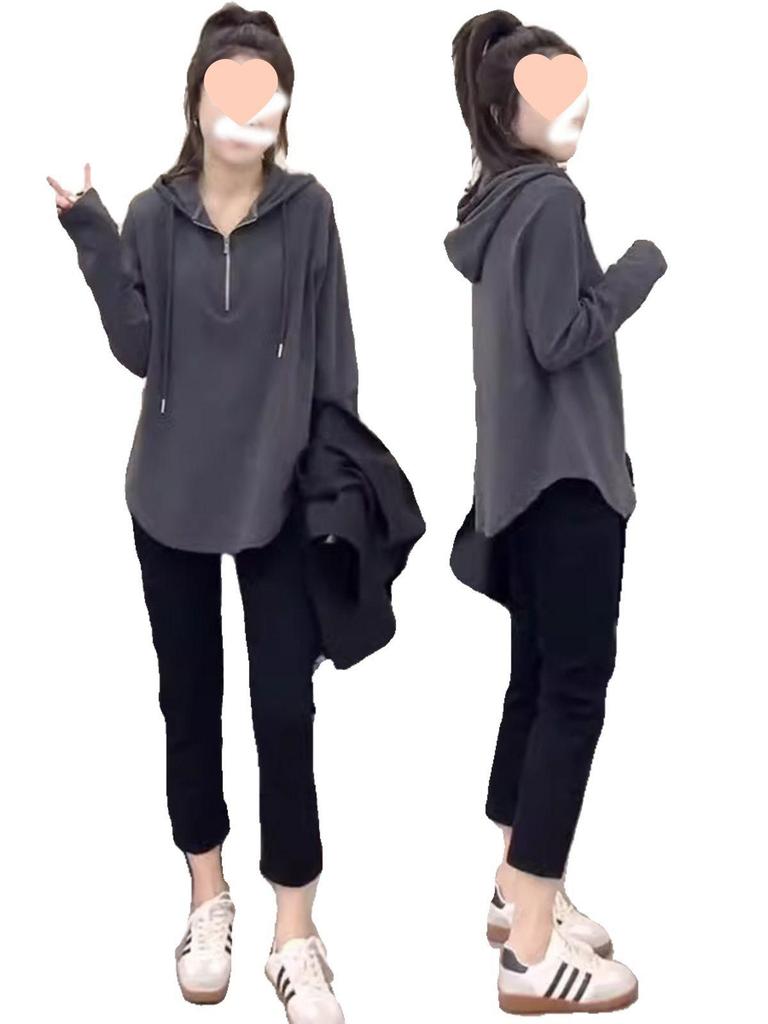 Plus Size Women's Hooded Sweatshirt - Slimming, Long Sleeve, Belly Cover, Fall 2025