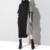 Turtleneck Batwing Long Sleeve Loose Fit Draped Women Dress Autumn Winter Contrast