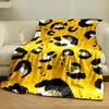 Abstract leopard print with black, white, and olive spots on yellow. for all seasons blanket lunch break throw gift