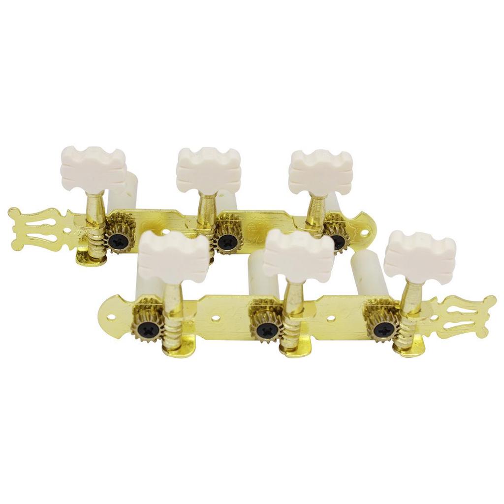 Three-in-Line Classical Guitar Tuners with Flower Pattern Knobs and Wooden String Posts