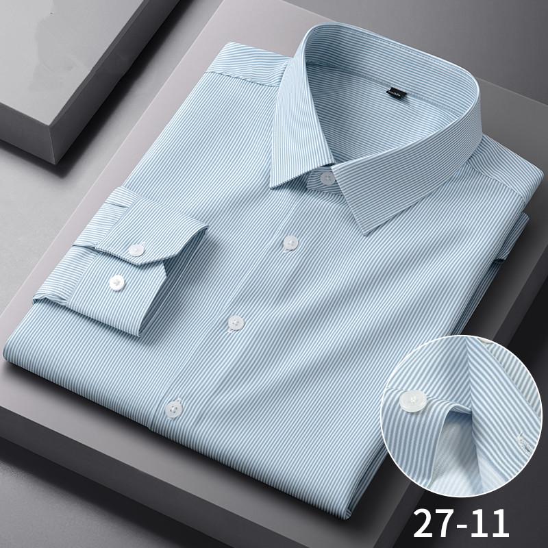 New Anti-Wrinkle Mens Plaid Stripe Shirts Autumn Spring Long Sleeve Thin Non-ironing Smooth Business Daily Social Man Clothing