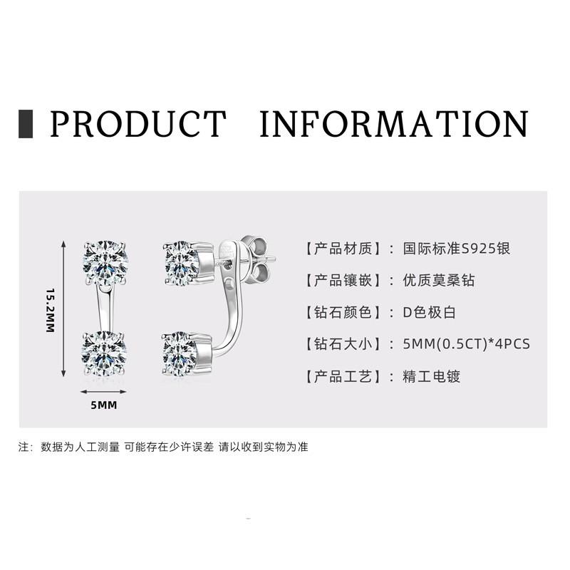 Double-Wear Moissanite Earrings Women Geometric Studs In Gold Plated Minimalist Chic Ear Jewelry 925 Sterling Silver