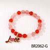 Elegant Handmade Beaded Semi-Precious Stone Bracelet with 18K Copper-Plated Heart LOVE Pendant