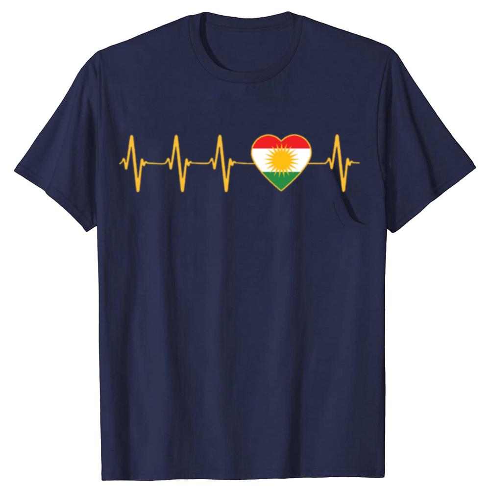 Funny Kurdistan Kurdish Heartbeat T Shirts Men Women Pure Cotton Funny Humor Streetwear Tee Shirt Short Sleeve Unisex Clothing