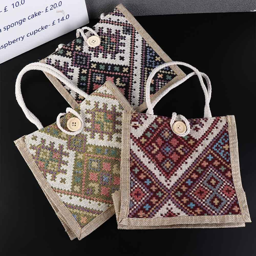 Large Capacity Ethnic Style Canvas Bag Print Printing Cloth Lunch Bag Cute Linen Handbag  Travel
