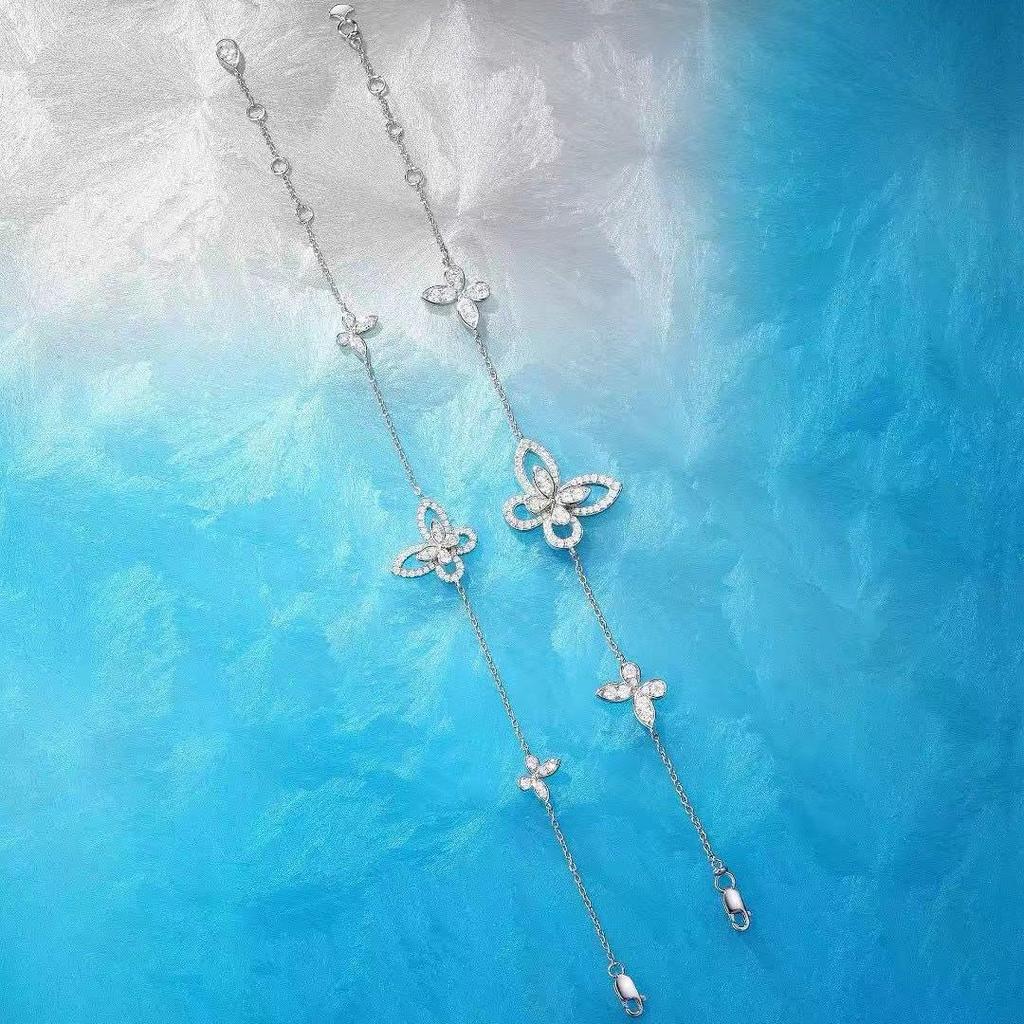 High-End 925 Silver Butterfly Bracelet with Inlaid Diamonds: Elegant, Versatile, and Hollowed-Out Design for Women.