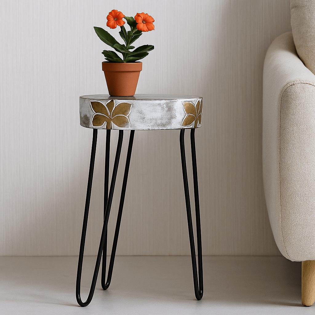 Plant Stand Whitewash Albasia Wood