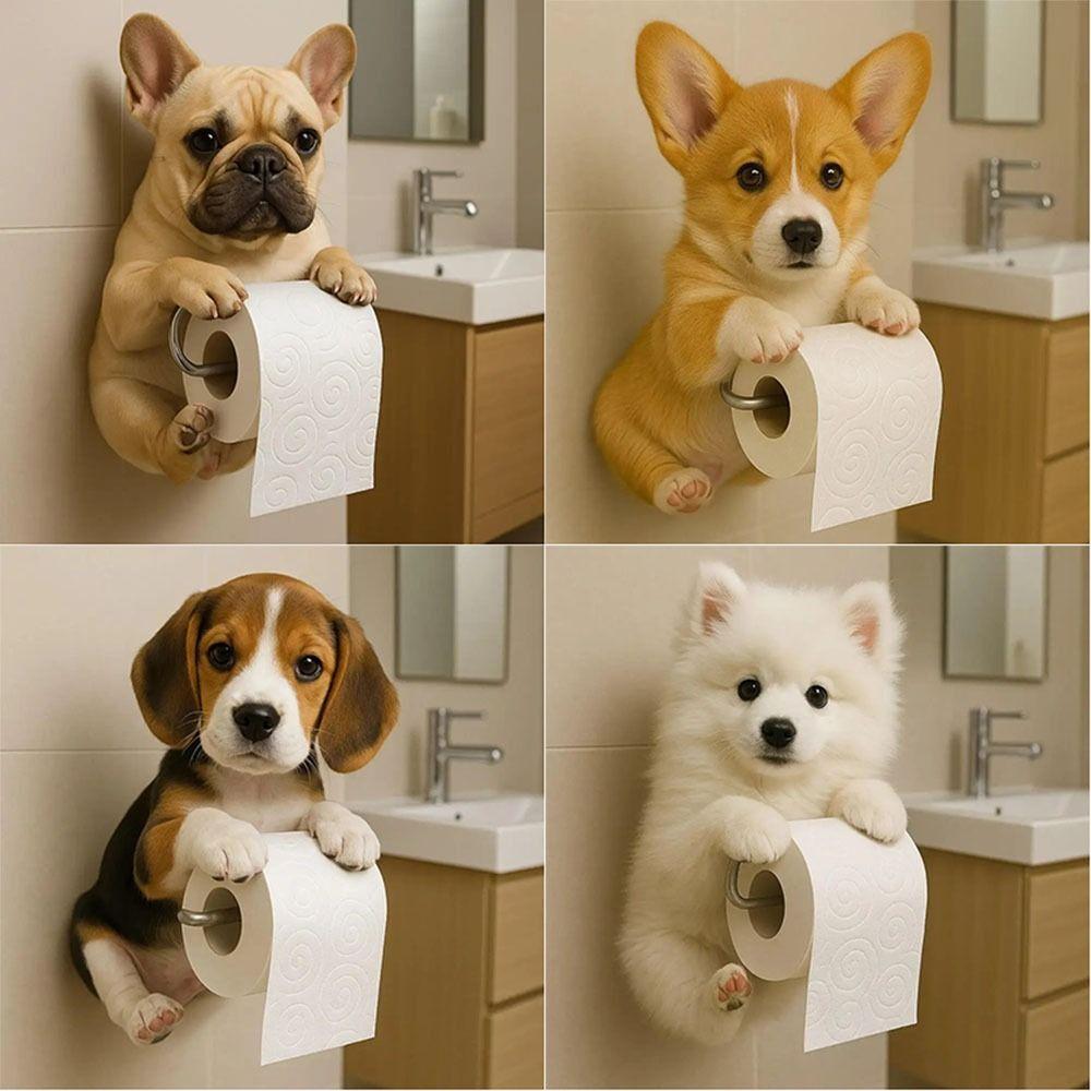 Decorative Dog Toilet Paper Holder 3D Dog Shape Hanging Paper Towel Stand  Kitchen