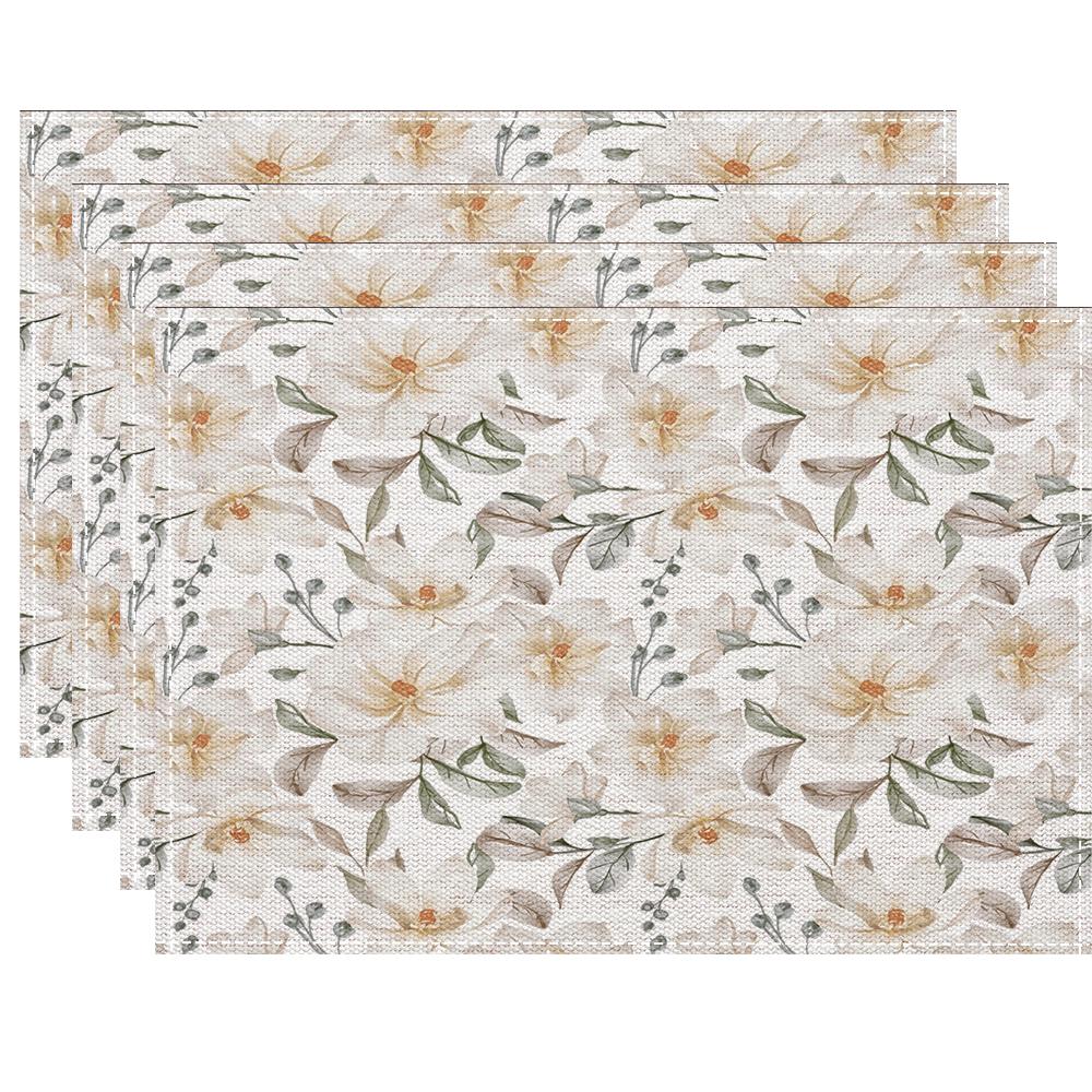 4/6/8PC Floral Placemats Washable Linen Farmhouse Table Mat for Party Holiday Kitchen Dining Table Decoration