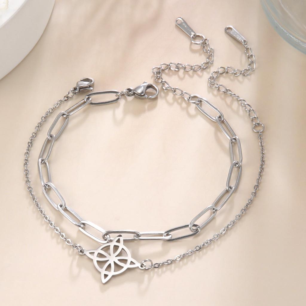Geometric Witch Knot Charm Bracelet Women Fashion Stainless Steel Pendant Wicca Amulet Jewelry Gifts