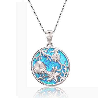Collana con Ciondolo Cavalluccio Marino Stella Marina Conchiglia Stile Boho Carino 2024 per Ragazza Donna Moda Collana Rotonda Blu Opale Matrimonio