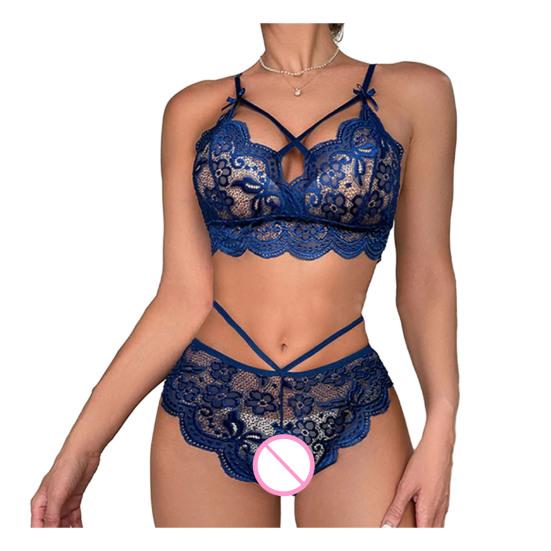 2 buc/set lenjerie de corp sexy din dantelă de culoare solidă fără fir fără căptușire, fără căptușeală, cu fundă elastică, decor cu mai multe bretele, set de chiloți sutien pentru damă moale