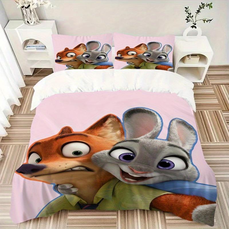 Juego de Edredón Estampado de 3 Piezas Zootopia Nick y Judy Suave y Cómodo Funda de Edredón para Dormitorio, Habitación de Invitados Juego de Ropa de Cama S102