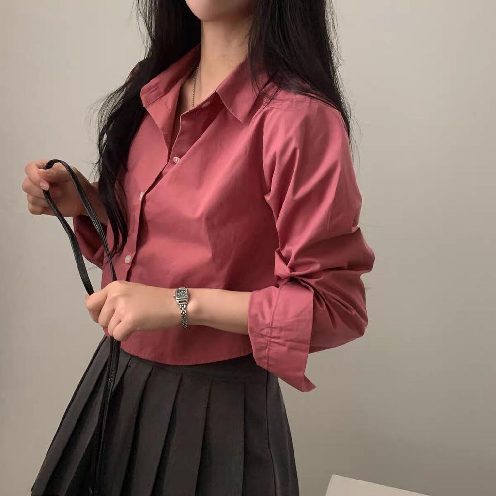 Short Shirt Solid Color Long Sleeved Base Shirt Bottom Shirt Top for Women