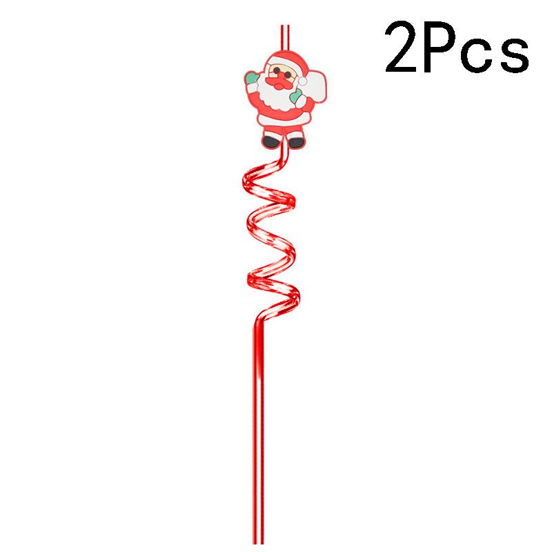

2 шт. многоразовые пластиковые трубочки, мультяшные рождественские питьевые трубочки, соломинки для рождественской елки, праздничные новогодние украшения для вечеринки