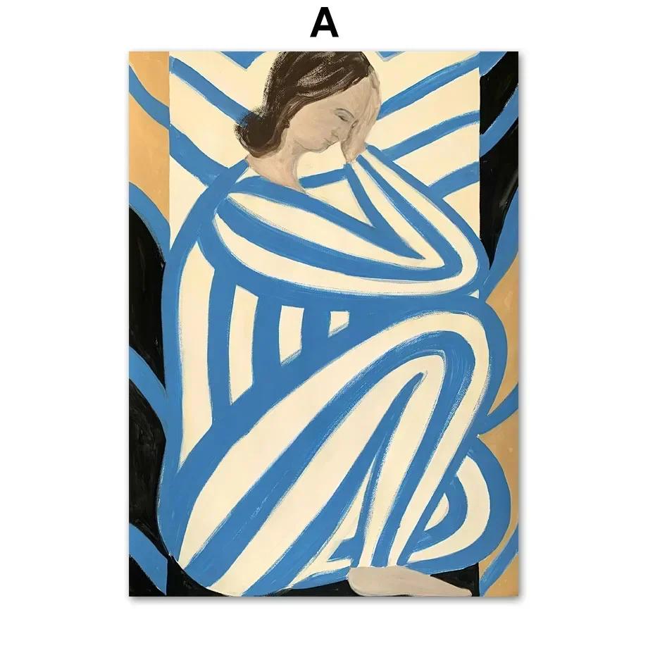 

Modern Nordic Canvas Painting, Line Geometry, Curve Girl, Wall Art, Abstract Prints, Pictures for Living Room Decor 21X30cm No Frame