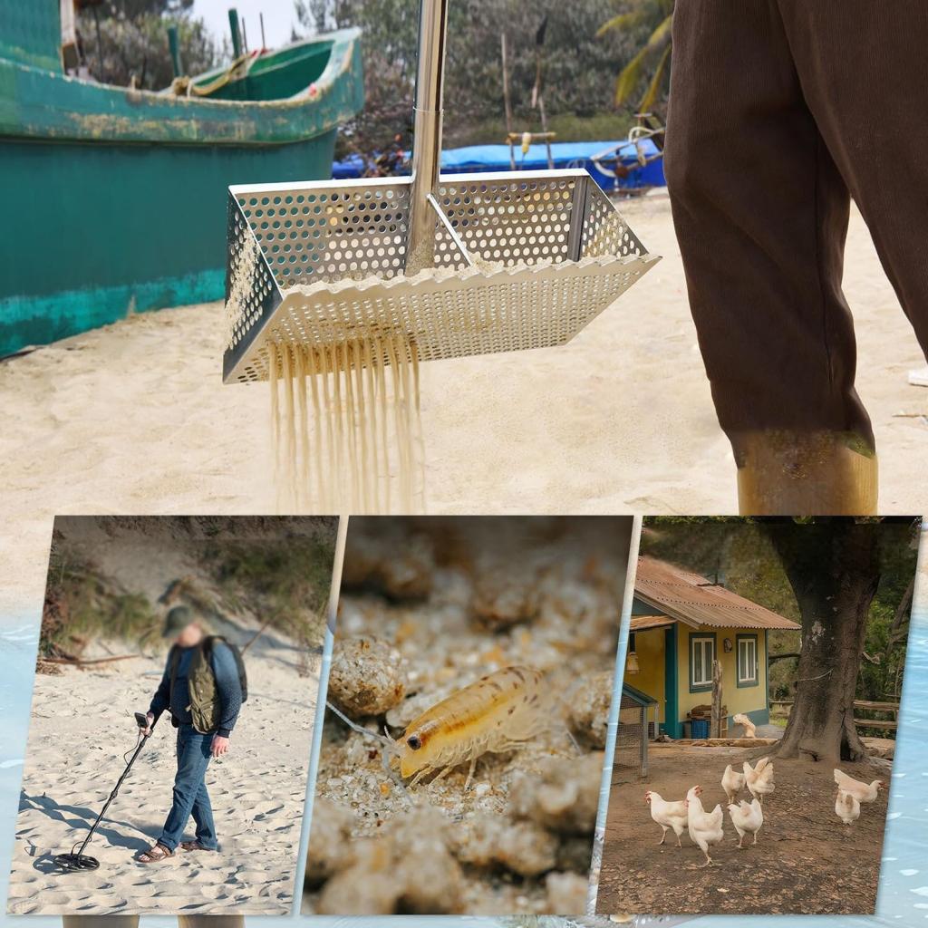 Sand Rake Telescopic Long Handle Beach Sifter Sand Sifter Scoop Cat Scooper for Litter Boxes Kitten Litter Scoop Carbon Steel