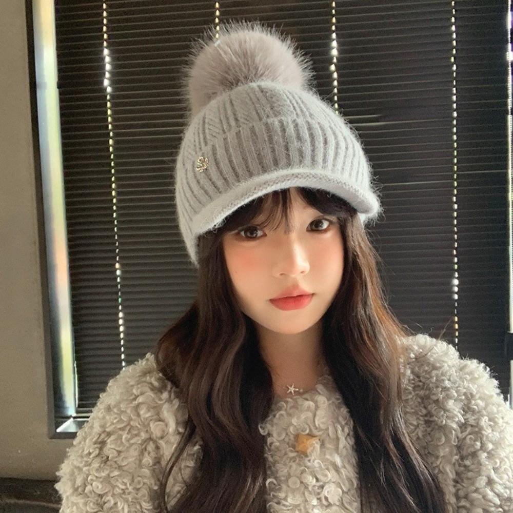 Fashion Thickened Knitted Ball Hat Ear Protection Keep Warm Winter Hats Fleece Lined Solid Color Baseball Cap Autumn