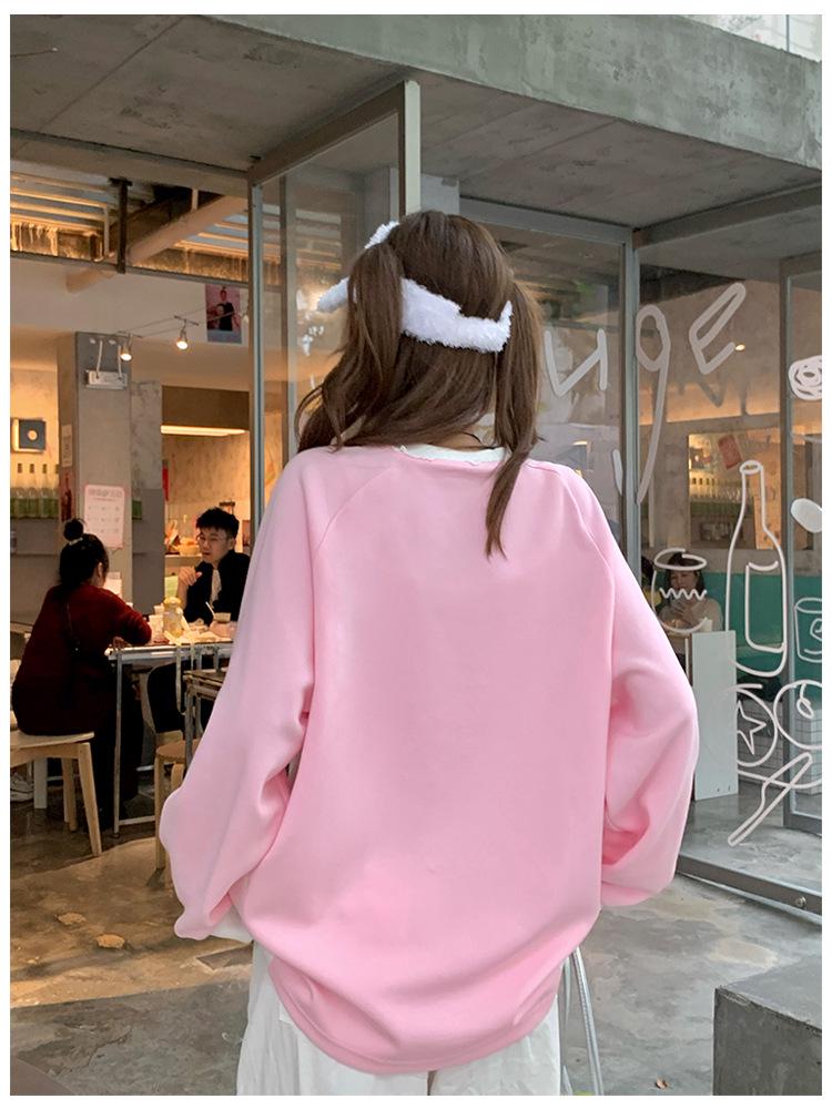 Women's V-Neck Lace Sweatshirt: Autumn-Winter Ballet Style, Navy Blue, Loose Slimming Fit