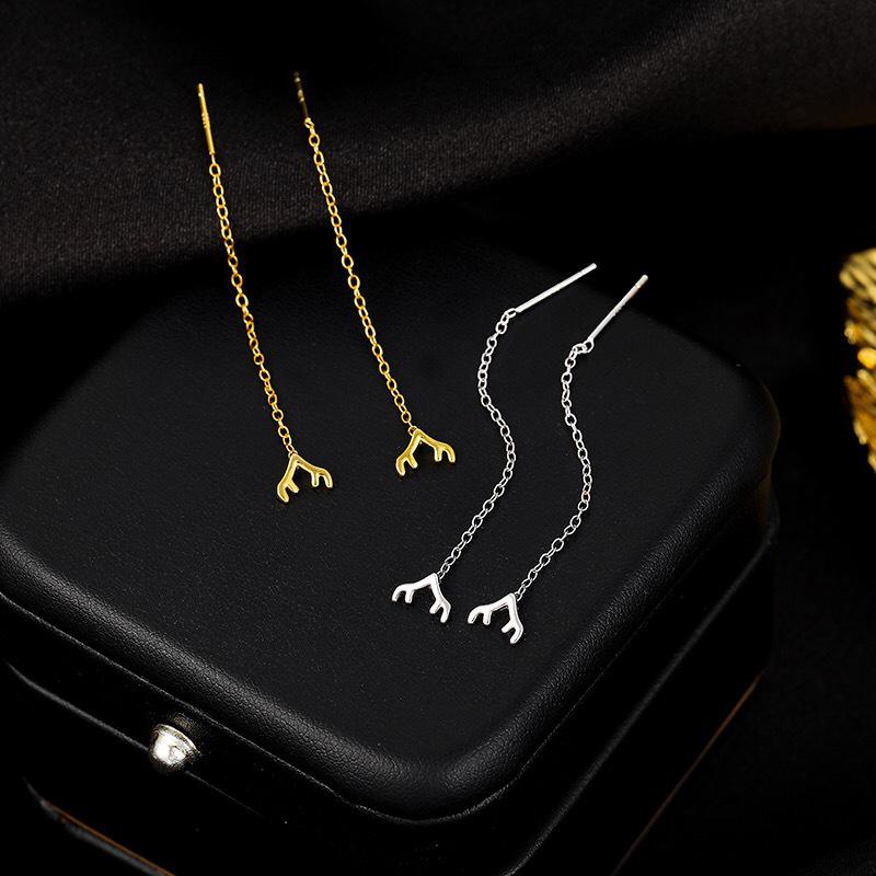 Women's S925 Sterling Silver Reindeer Antler Stud Earrings - Light Luxury, Simple Niche Style for Christmas