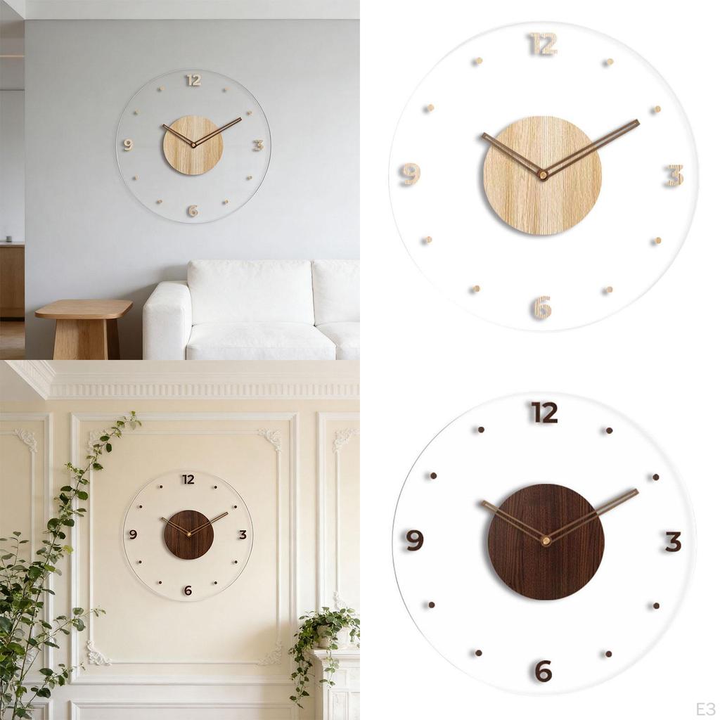 Acrylic Wall Clock Decorative Non Ticking Silent Round Operated Precision Timekeeping Lightweight