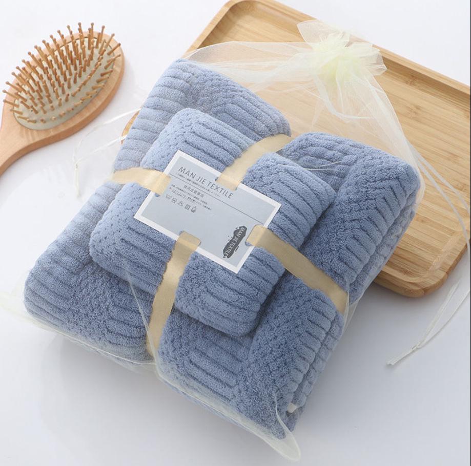 Coral Fleece Bath Towel Set: Absorbent Face Towels In Gift Box, Colorfast and Perfect for Gifts