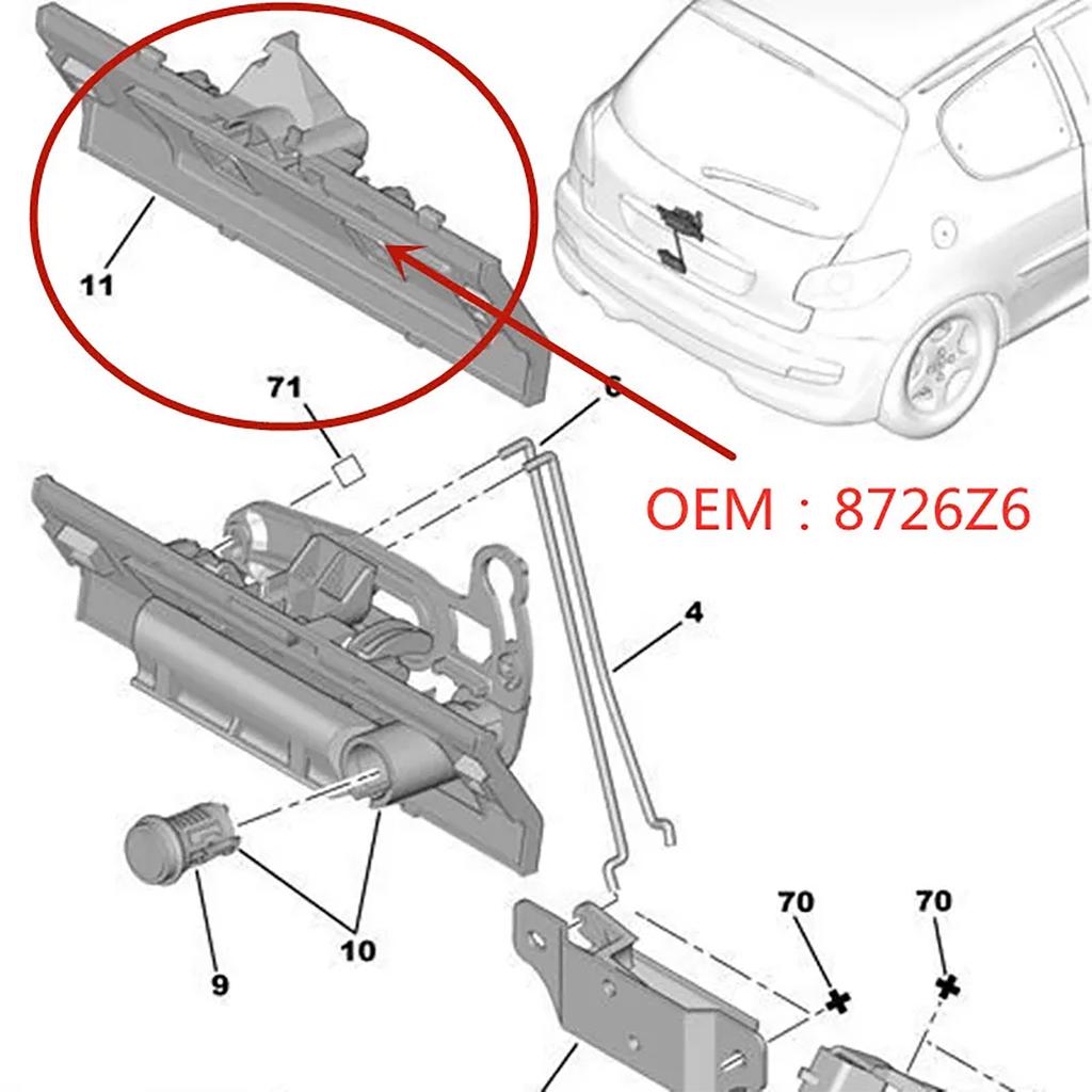 Car Tail Door Opening Panel 8726Q0 8726Z6 9686123880 for Peugeot 206 207 Door Handle Automotive Accessories Repair Part