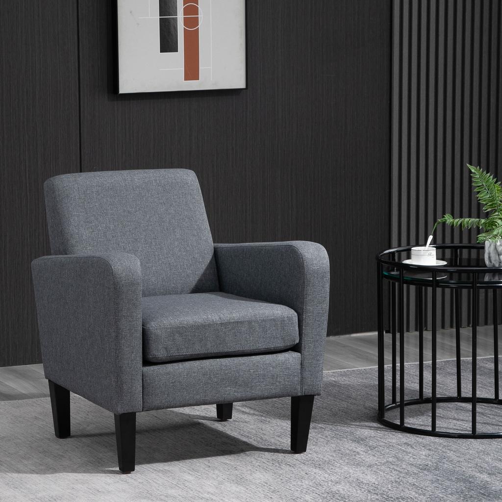 Single Armchair, Recliner Chair, Upholstered Chair with Wooden Legs, Linen-Look Fabric, 66 x 72 x 74 cm, Light Grey