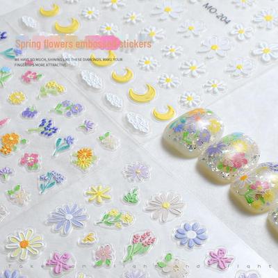 Su Geçirmez Kendinden Yapışkanlı Kabartmalı Çiçek Tırnak Sanatı Çıkartmaları - Mini Lavanta ve Gül Tasarımlarıyla Yağlıboya Stili