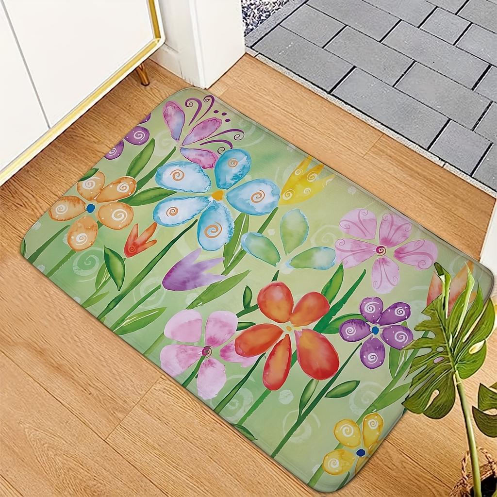 1 Stück Anti-Ermüdungs-Küchenteppiche, Bunter Blumendruck, Wasserdicht, Rutschfest, Dick gepolsterte Küchenmatte, Strapazierfähige Komfort-Stehmatte für die Küche