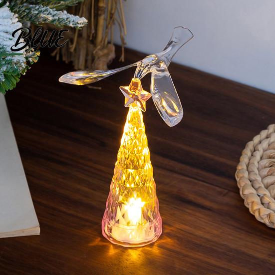 Cone Small for Tabletop LED Glowing Decor Holiday Home Decoration Faux Crystal Christmas Tree Lights Mini Light with Flying Bird & Star Souvenirs
