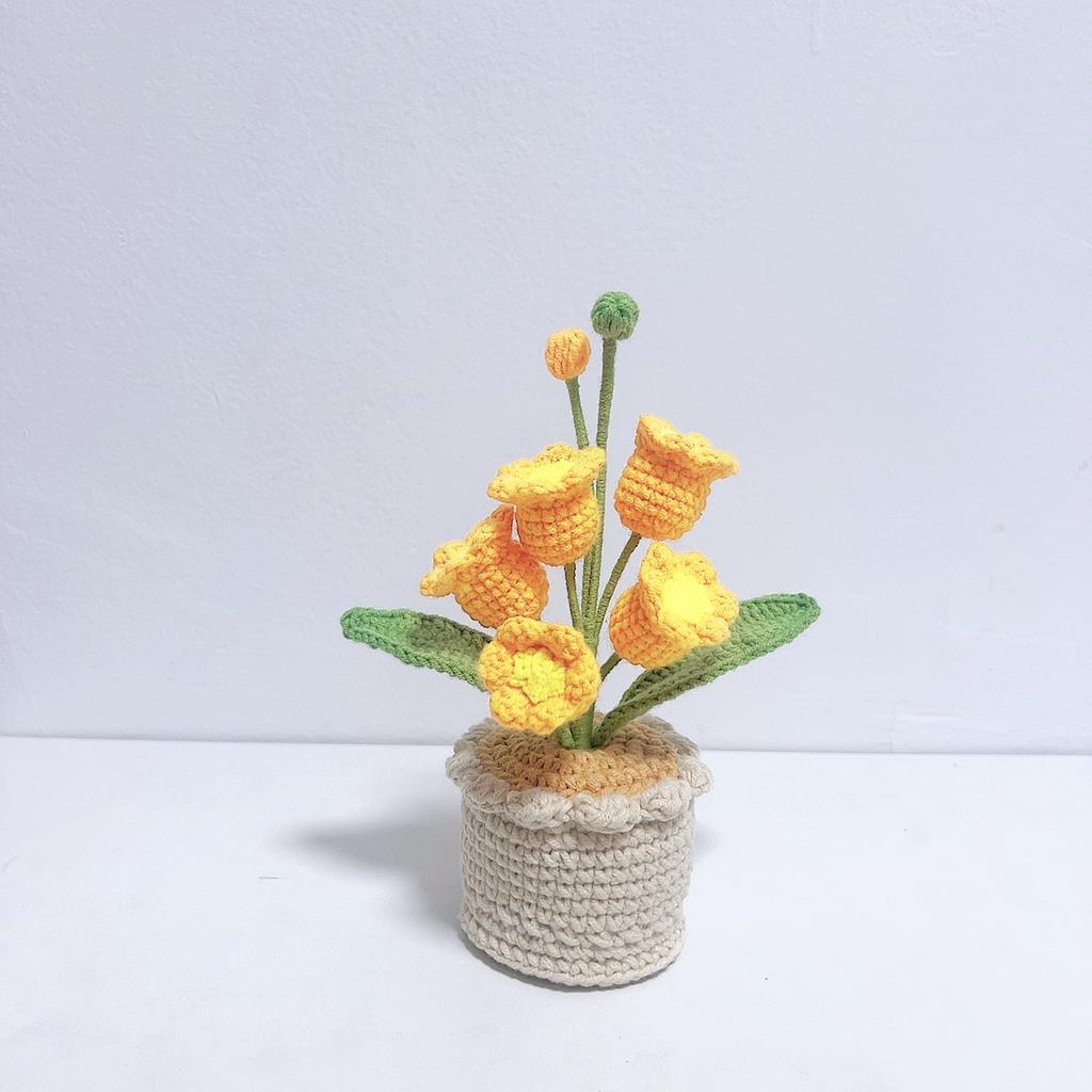 Bell Orchid Crochet Flowers Pot Creative Knitting Flower Potted Cute Crochet Plant Table Home Decor Artificial Flower