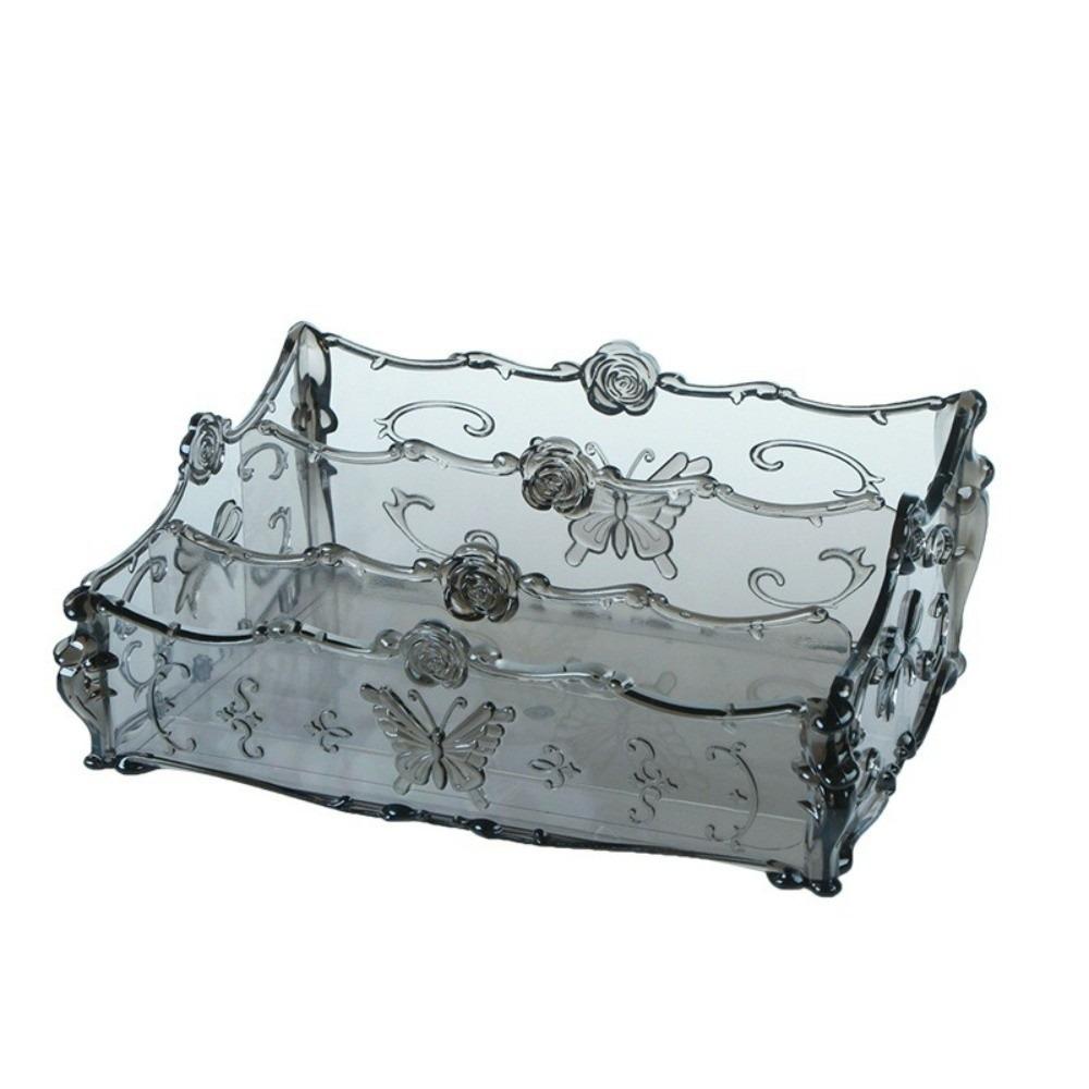 

Clear Flower Makeup Organizer Plastic Desktop Display Case Cosmetic Storage Box Remote Control