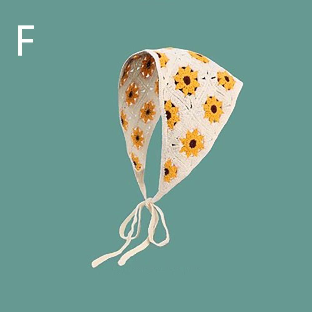 Sweet French Pastoral Style Triangle Headband Handmade Crochet Knitted Headscarf Hat Little Flower Headband Towel Spring Summer