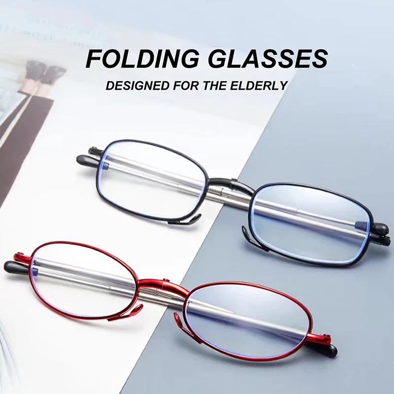 Mini Portable Folding Reading Glasses  Women Anti-Blue Light Temples Eyeglass with Case Belt Clip Presbyopic Glasses