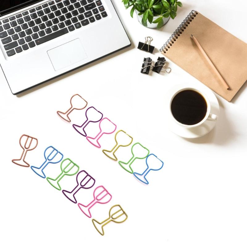 30Pcs Wine Glass Shape Paper Clip Small Metal Paper Clamp File Organiser Clip Metal Book Marker Clips for Office School