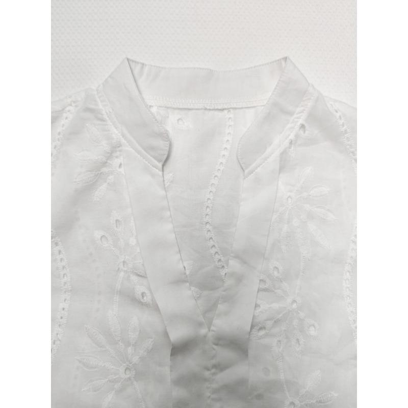 Hollow Out Lace White Blouse Women Fashion Elegant V Neck Loose Sweet Shirts Ladies Casual Office Petal Short Sleeve Tops Simple Female Clothing