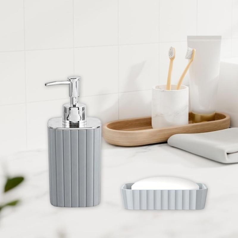 6Pcs Modern Bathroom Storage Set Includes Toothbrush Holder Hydraulic Liquid Dispenser Bottle Trash Can Cup Set
