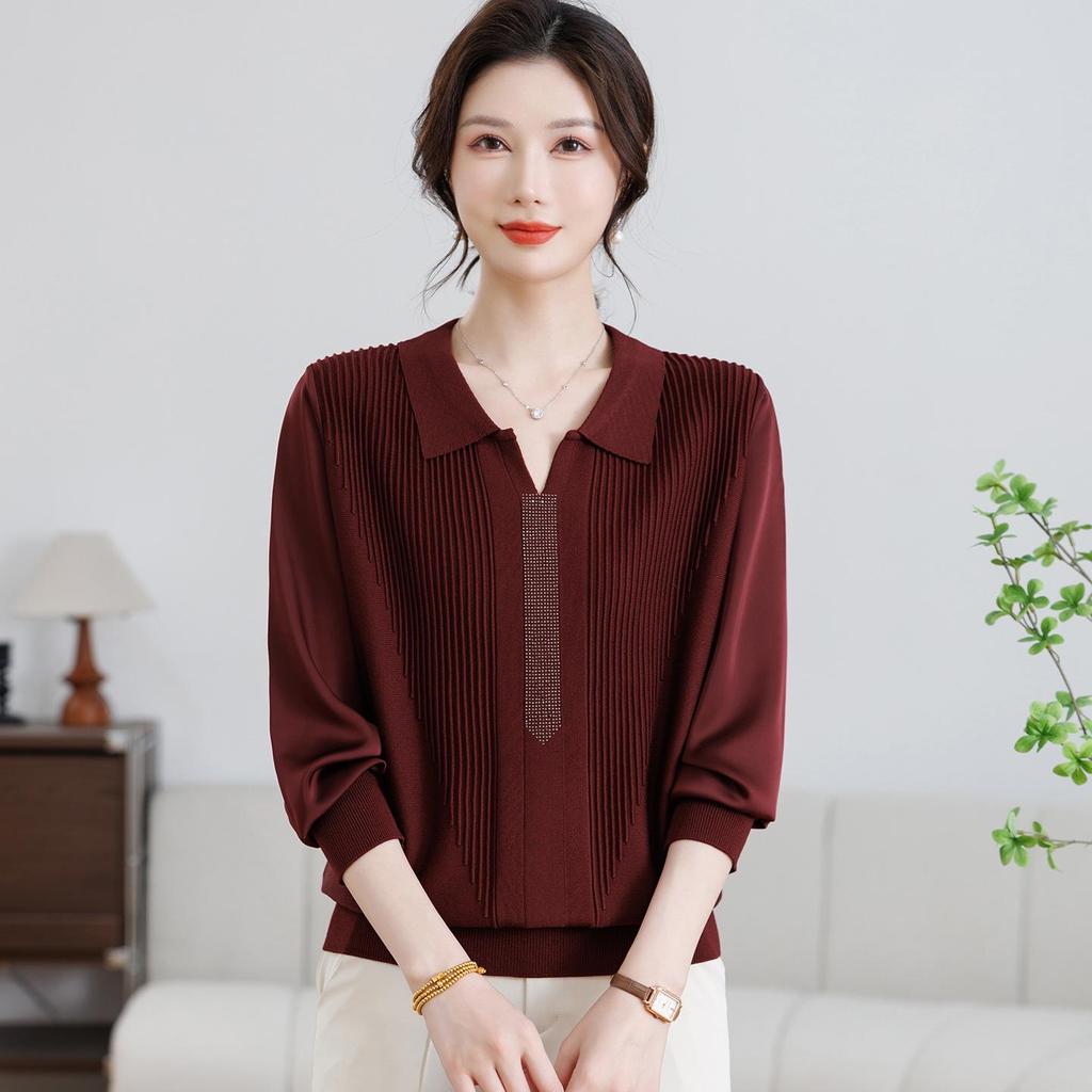 Mom's Spring Knit Sweater - Stylish Plus Size Top for Mid-Aged & Elderly Women