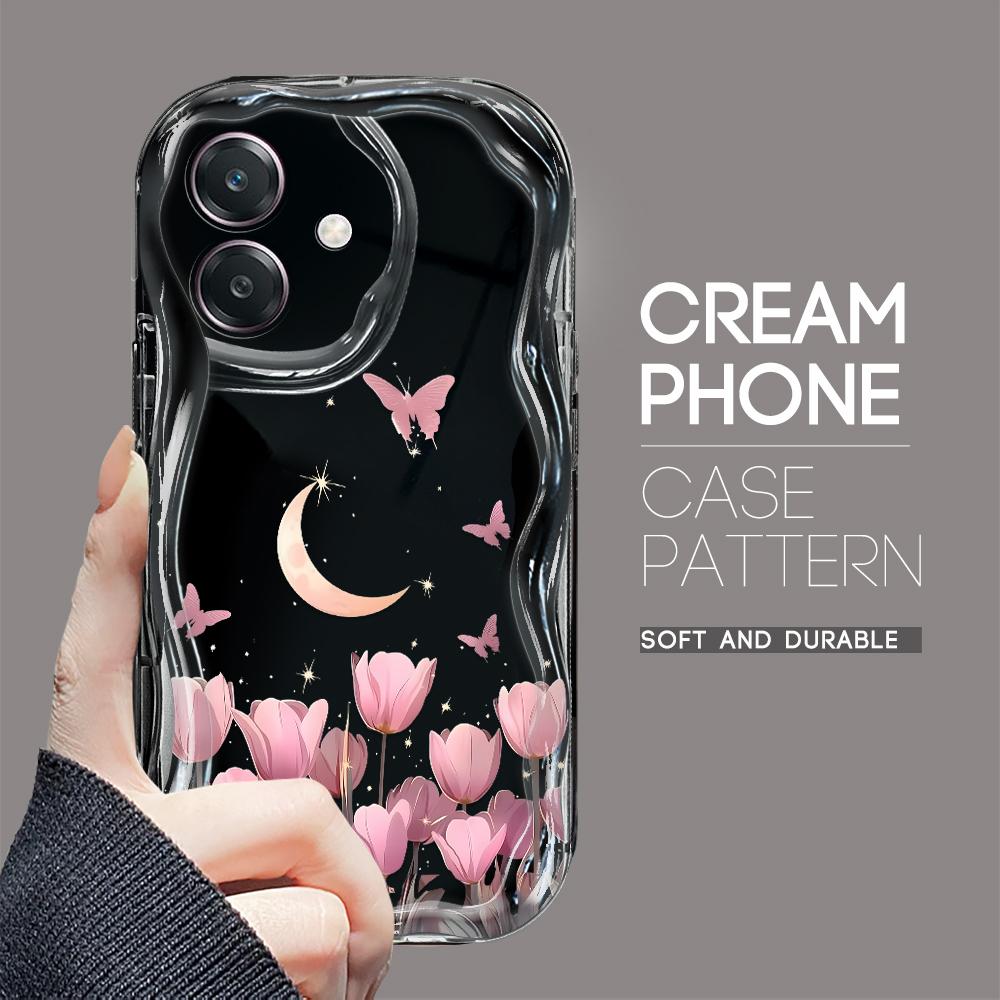 For OPPO A38 A18 A60 A58 A57s A96 Reno12 13 Realme C31 C30 Vivo V23e V30 Y27s Y28 Y36 Y76 Wave Edge Moon Butterfly Flowers Design Phone Case