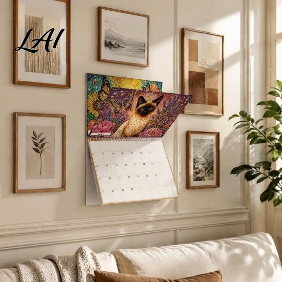 DIY Calendar Kit 2027 Diamond Art Painting Pattern Wall Calendar Rhinestone Gem 12 Monthly Planner Jan. 2026-Dec. Hanging for Home Office